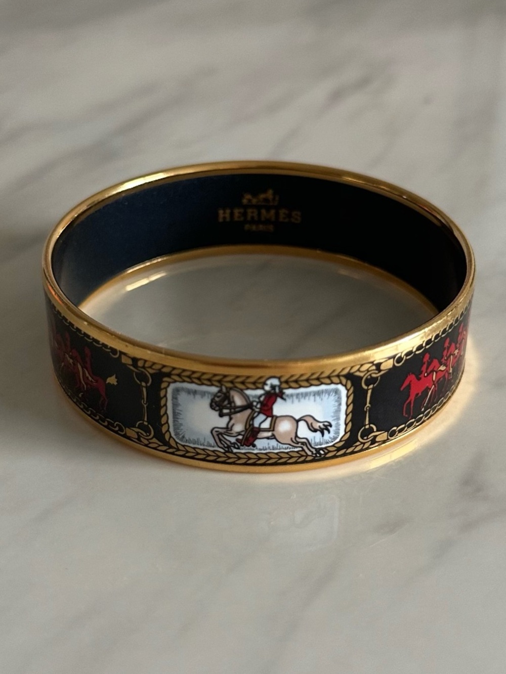Vintage Hermès Wide Enamel Bangle - Size 65